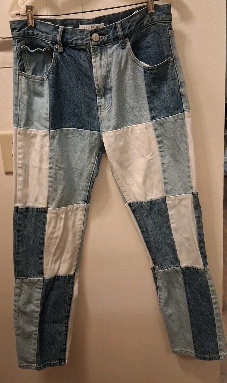 Hippie Boho Pacsun Mom Jeans Patchwork Denim High Rise Straight Leg Vtg Loose31